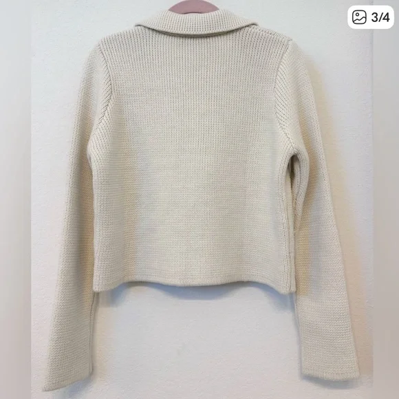 NWOT Zara Cream Knit Double-Breasted Cardigan Jacket - Picture 3 of 4